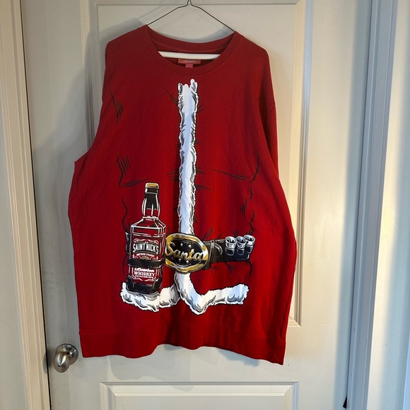 Holiday Fleece Red Saint Nick Whiskey Ugly Christmas Sweater, size 2XL - Picture 5 of 8